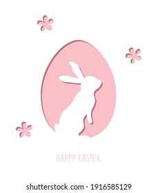 Easter egg with bunny silhouette for laser cut. Easter card with paper rabbit's silhouette.