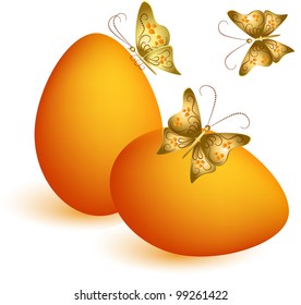 Easter egg with butterflies on white background