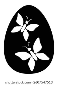 Easter egg with butterflies stencil - vector silhouette image for logo, pictogram or stencil. Easter egg template for laser cutting.