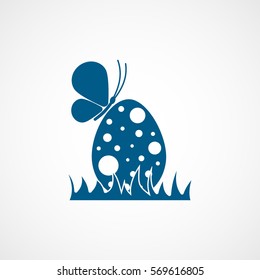 Easter Egg And Butterfly Blue Flat Icon On White Background