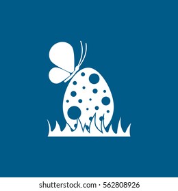 Easter Egg With Butterfly Flat Icon On Blue Background