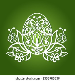 Easter egg with butterfly for laser cutting. laser cutting template. Flowers, leaves and butterflies for the lace decoration.