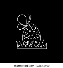 Easter Egg And Butterfly Line Icon On Black Background