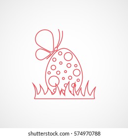 Easter Egg And Butterfly Red Line Icon On White Background