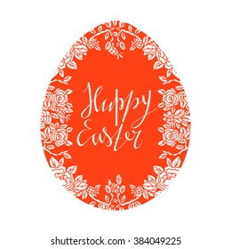 Easter egg card design isolated. Calligraphic text, lettering,  pattern, flowers