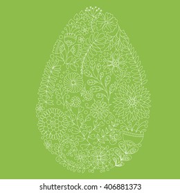 Easter egg card, floral Easter egg background. Happy Easter card. Happy easter cards illustration with easter egg. Doodles ornament easter egg background
