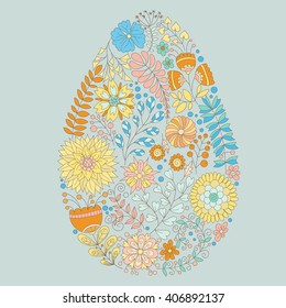 Easter egg card, floral Easter egg background. Happy Easter card. Happy easter cards illustration with easter egg. Doodles ornament easter egg background