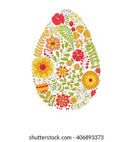 Easter egg card, floral Easter egg background. Happy Easter card. Happy easter cards illustration with easter egg. Doodles ornament easter egg background