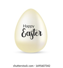 Easter egg. Easter card with a simple white egg decorated with an inscription. Religious holiday vector illustration for poster, flyer. Simple greeting card design. Happy Easter