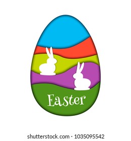 Easter egg card vector banner background cut out spring template paper art origami illustration creative holiday decoration rabbit festive poster. Traditional decorative bunny easter card.