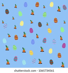 Easter egg  and carrot on blue background. vector, cartoon,