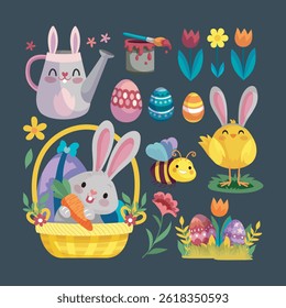 Easter egg cartoon collection set in isolated background