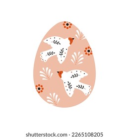 Easter egg. Cartoon floral birds pattern, abstract simple spring decorations, happy Easter concept. Vector illustration