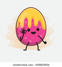 Easter Egg Character with cute face, simple hands and leg line art on Isolated Background. Flat cartoon doodle style.