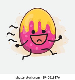 Easter Egg Character with cute face, simple hands and leg line art on Isolated Background. Flat cartoon doodle style.