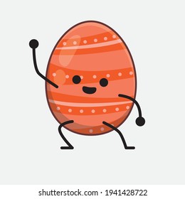 Easter Egg Character with cute face, simple hands and leg line art on Isolated Background. Flat cartoon doodle style.