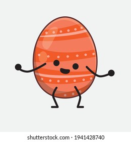 Easter Egg Character with cute face, simple hands and leg line art on Isolated Background. Flat cartoon doodle style.