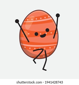 Easter Egg Character with cute face, simple hands and leg line art on Isolated Background. Flat cartoon doodle style.