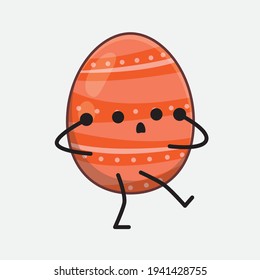 Easter Egg Character with cute face, simple hands and leg line art on Isolated Background. Flat cartoon doodle style.