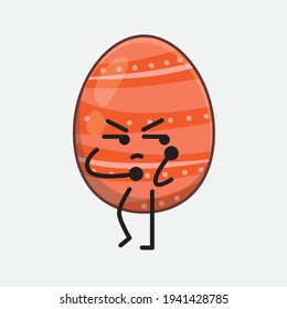 Easter Egg Character with cute face, simple hands and leg line art on Isolated Background. Flat cartoon doodle style.