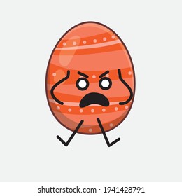 Easter Egg Character with cute face, simple hands and leg line art on Isolated Background. Flat cartoon doodle style.