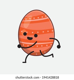 Easter Egg Character with cute face, simple hands and leg line art on Isolated Background. Flat cartoon doodle style.
