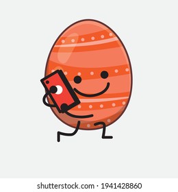 Easter Egg Character with cute face, simple hands and leg line art on Isolated Background. Flat cartoon doodle style.