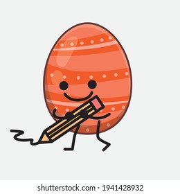 Easter Egg Character with cute face, simple hands and leg line art on Isolated Background. Flat cartoon doodle style.
