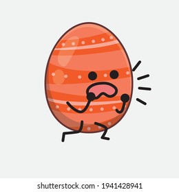 Easter Egg Character with cute face, simple hands and leg line art on Isolated Background. Flat cartoon doodle style.