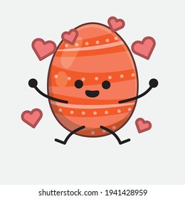 Easter Egg Character with cute face, simple hands and leg line art on Isolated Background. Flat cartoon doodle style.