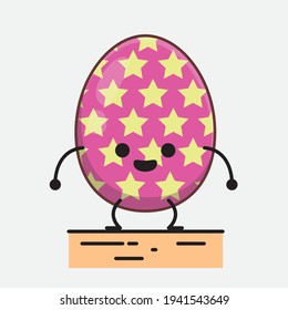 Easter Egg Character with cute face, simple hands and leg line art on Isolated Background. Flat cartoon doodle style.