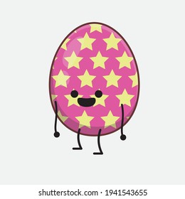 Easter Egg Character with cute face, simple hands and leg line art on Isolated Background. Flat cartoon doodle style.