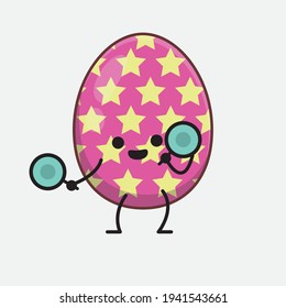 Easter Egg Character with cute face, simple hands and leg line art on Isolated Background. Flat cartoon doodle style.