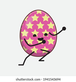 Easter Egg Character with cute face, simple hands and leg line art on Isolated Background. Flat cartoon doodle style.