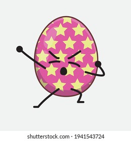 Easter Egg Character with cute face, simple hands and leg line art on Isolated Background. Flat cartoon doodle style.