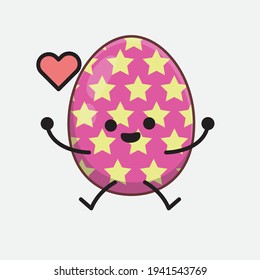 Easter Egg Character with cute face, simple hands and leg line art on Isolated Background. Flat cartoon doodle style.
