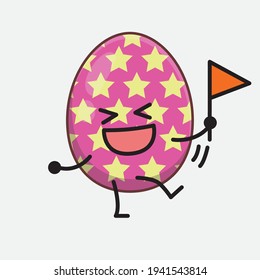 Easter Egg Character with cute face, simple hands and leg line art on Isolated Background. Flat cartoon doodle style.