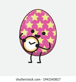 Easter Egg Character with cute face, simple hands and leg line art on Isolated Background. Flat cartoon doodle style.