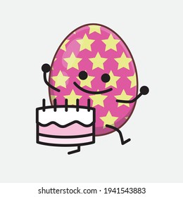 Easter Egg Character with cute face, simple hands and leg line art on Isolated Background. Flat cartoon doodle style.