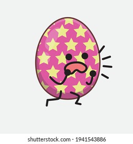 Easter Egg Character with cute face, simple hands and leg line art on Isolated Background. Flat cartoon doodle style.