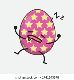 Easter Egg Character with cute face, simple hands and leg line art on Isolated Background. Flat cartoon doodle style.