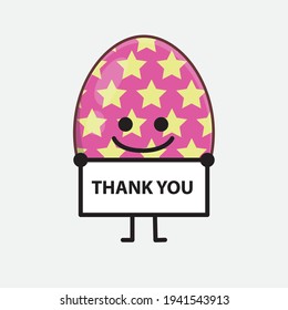 Easter Egg Character with cute face, simple hands and leg line art on Isolated Background. Flat cartoon doodle style.