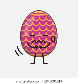 Easter Egg Character with cute face, simple hands and leg line art on Isolated Background. Flat cartoon doodle style.
