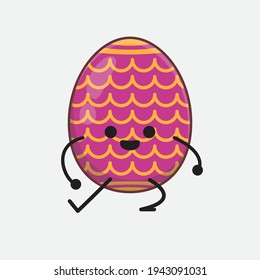 Easter Egg Character with cute face, simple hands and leg line art on Isolated Background. Flat cartoon doodle style.