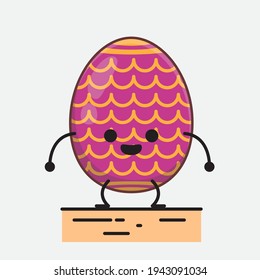 Easter Egg Character with cute face, simple hands and leg line art on Isolated Background. Flat cartoon doodle style.