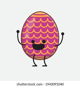 Easter Egg Character with cute face, simple hands and leg line art on Isolated Background. Flat cartoon doodle style.