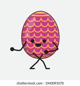 Easter Egg Character with cute face, simple hands and leg line art on Isolated Background. Flat cartoon doodle style.