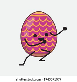 Easter Egg Character with cute face, simple hands and leg line art on Isolated Background. Flat cartoon doodle style.