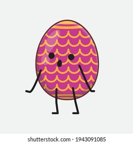 Easter Egg Character with cute face, simple hands and leg line art on Isolated Background. Flat cartoon doodle style.