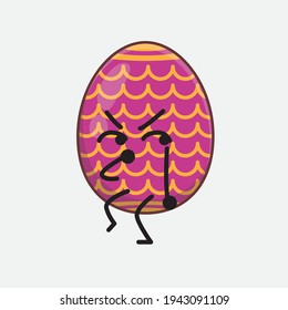 Easter Egg Character with cute face, simple hands and leg line art on Isolated Background. Flat cartoon doodle style.